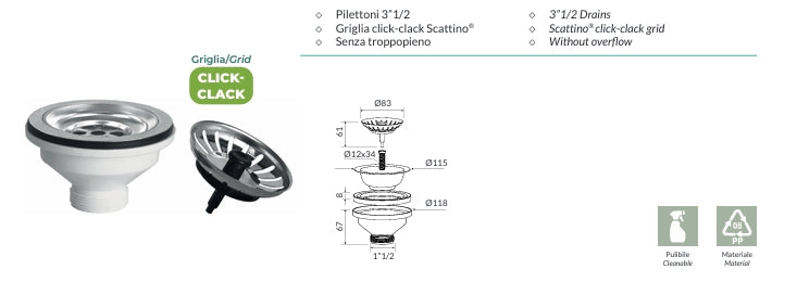 Kit completo piletta + tubo scarico per lavatesta
